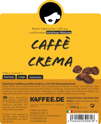 Kaffee-de Caffé CREMA Espressobohnen - 1kg - Holzröstung 4 Kaffee-de Caffé CREMA Espressobohnen - 1kg - Holzröstung – Bild 2