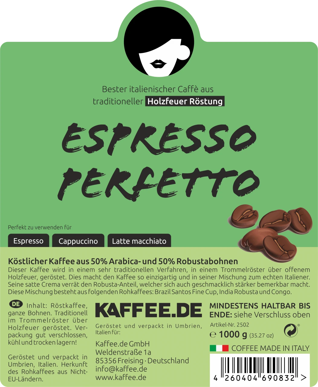 Kaffee-de Espresso PERFETTO Bohnen - 1kg - Holzröstung 4 Kaffee-de Espresso PERFETTO Bohnen - 1kg - Holzröstung – Bild 2