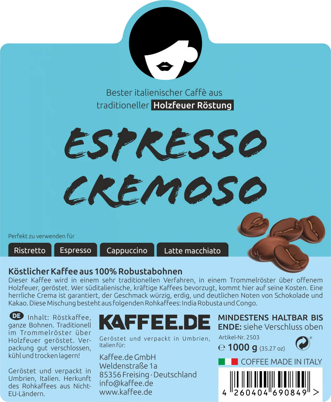 Kaffee-de Espresso CREMOSO Bohnen - 1kg - Holzröstung 4 Kaffee-de Espresso CREMOSO Bohnen - 1kg - Holzröstung – Bild 2
