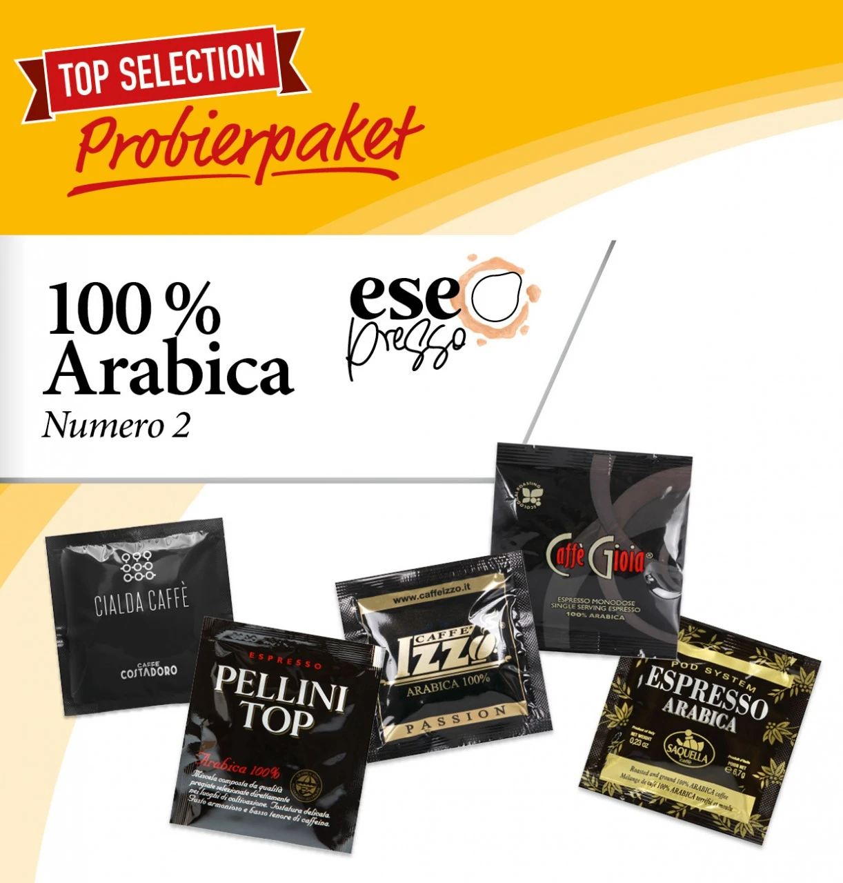 Pad Probierpaket 100% Arabica Nr. 2 - Je Marke 5 Stück 3 Pad Probierpaket 100% Arabica Nr. 2 - Je Marke 5 Stück